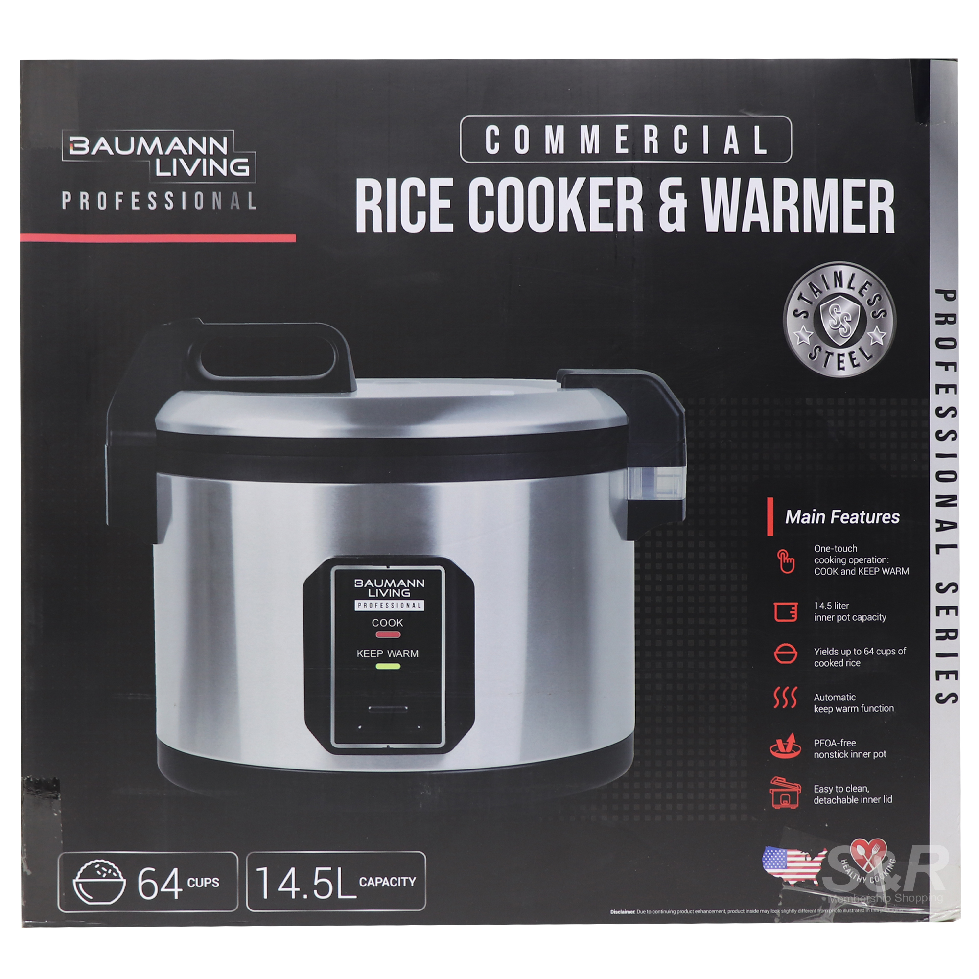 Baumann Living Professional Commercial Rice Cooker and Warmer 64cups BM-SA8254
